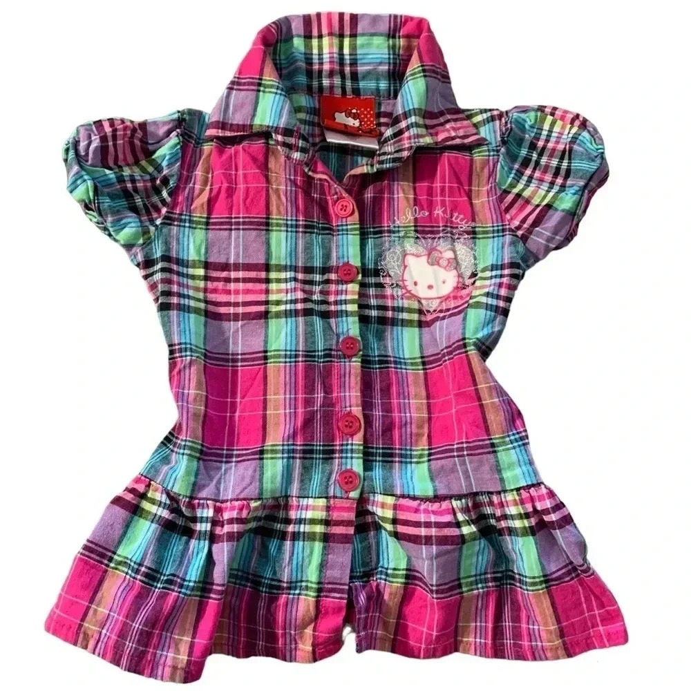 HELLO Kitty button down blouse with ruffle and ties in the back girls si…